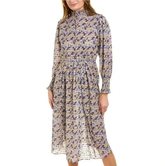 {AVANTLOOK} Printed High Collar Dress In Purple Multi - Picture 3 of 17